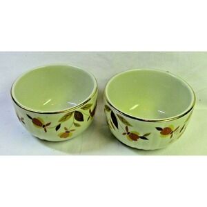 2-Vintage Hall Pottery Autumn Leaf Jewel Tea Custard Cups